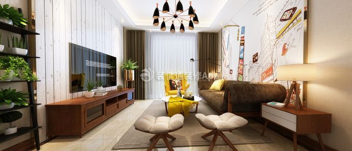 汉口城市广场90㎡三居室美式风格客厅装修效果图
