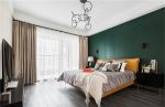 94平米现代简约三居室卧室墨绿色背景墙设计图片