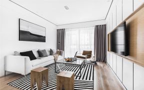 127平米现代北欧三居住宅客厅白色沙发摆放图片