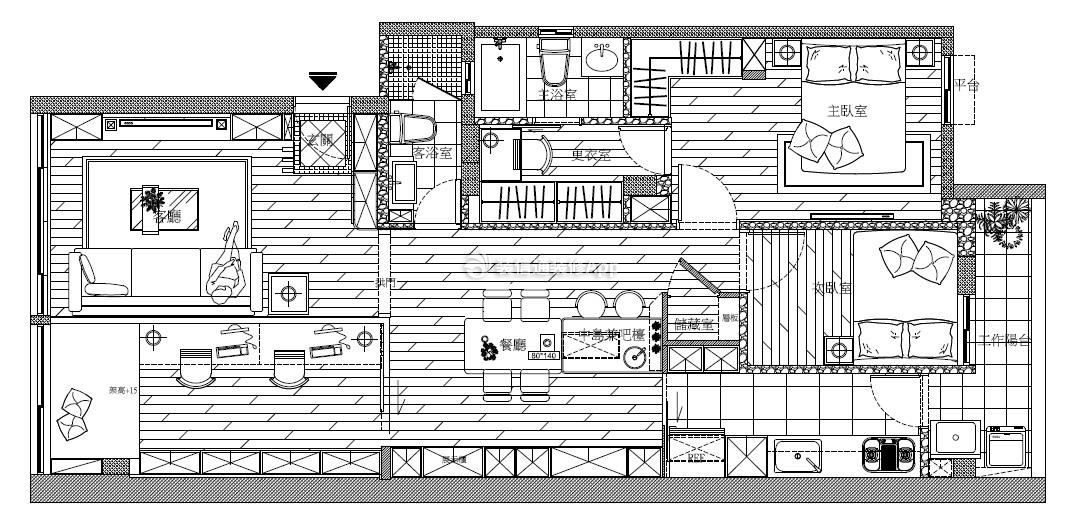 116平米三居室平面户型图