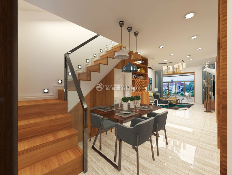 北欧简约风格210平米新房餐厅楼梯装修效果图