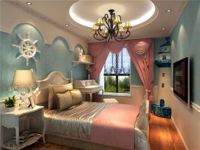 远大都市风景四居155平欧式风格卧室粉色窗帘效果图