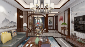 140平米简中式风格三居客厅实木茶几设计效果图