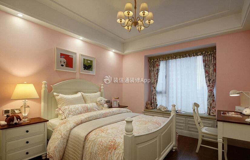 85平米美式风格女生卧室装潢装修效果图