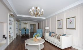 简美式样板间客厅圆形白色茶几装修图片 