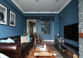 温馨简欧风格客厅蓝色墙面装修图片欣赏