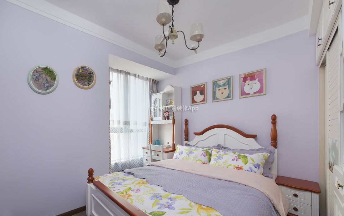 商品房卧室淡紫色墙面装修装饰效果图