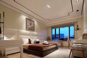 简约新中式风格300平米别墅卧室飘窗设计图片