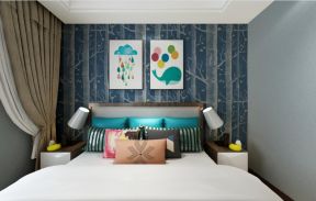 新中式风格245平米别墅卧室挂画背景墙装饰效果图