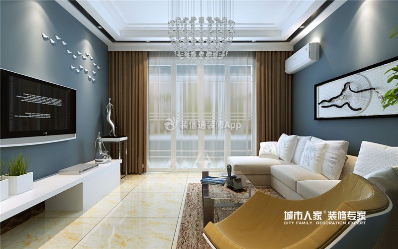 127平米时尚现代简约风格新房客厅窗帘装修效果图