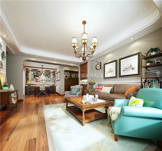 美式风格65平米一居室客厅沙发墙装潢效果图