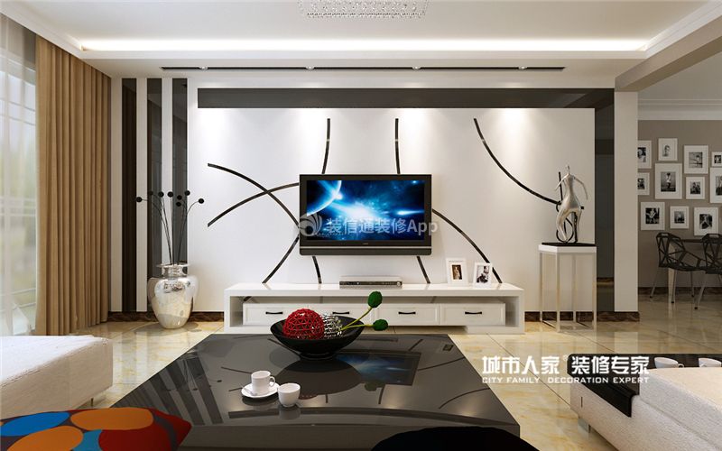 130平米现代风格三居室客厅电视墙装修效果图