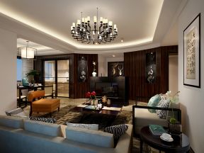 紫鑫豪庭新中式146平三居室客厅装修案例