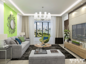 蓝山国际两居94平现代风格客厅沙发背景墙圆形装饰设计