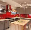 2023国外家庭厨房红色背景墙设计图片