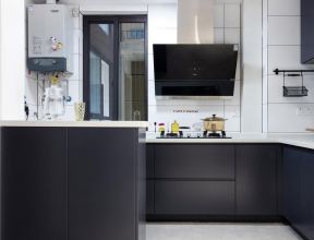 黑色橱柜装修效果图片 2020厨房黑色橱柜设计效果图 黑色橱柜图片
