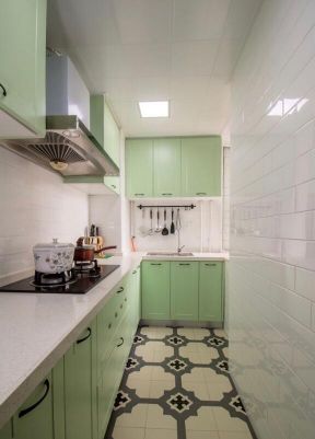 长方形家用厨房小清新装修设计效果图