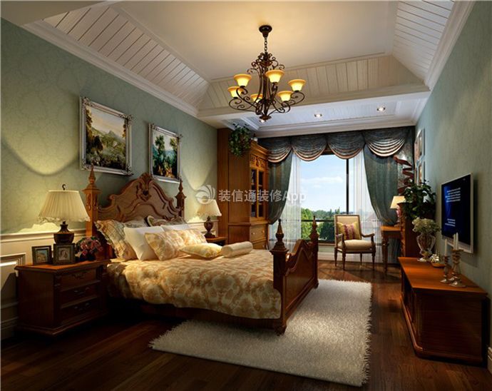 鹭湖宫365平别墅美式风格卧室吊顶设计图
