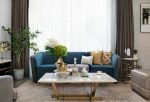 别墅家居客厅蓝色布艺沙发装饰效果图 