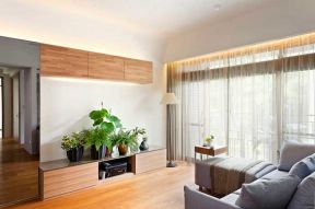 明信仕林府两居98平米港式风格客厅木质电视柜设计
