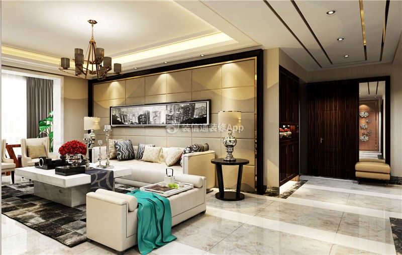 166平米现代简约风格三居客厅沙发墙装潢效果图