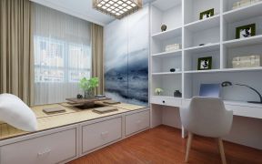 2023新中式风格85平米二居书房榻榻米装修效果图