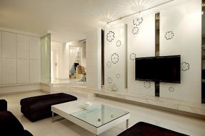 现代简约风格120平米房屋客厅电视墙设计图片