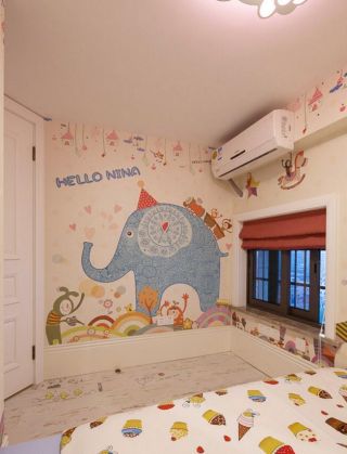小户型家庭儿童房墙壁彩绘设计效果图片