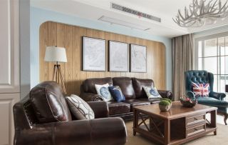 美式风格家用客厅真皮沙发装修图片