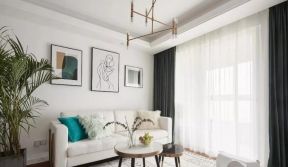 简约美式风格住宅白色布艺沙发装修图2023