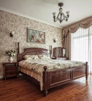 美式风格住宅卧室花纹壁纸装潢装修图一览