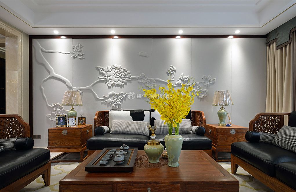 中式风格房屋客厅创意背景墙设计效果图一览