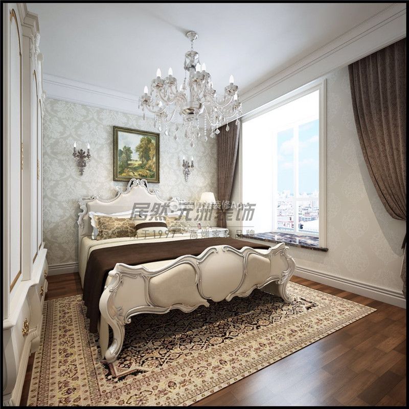 保利玫瑰湾三居150平欧式风格卧室花色地毯设计