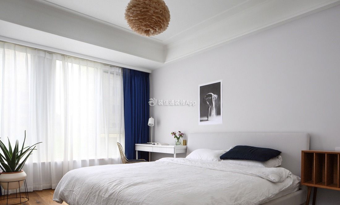 北欧简约家装卧室白色纱帘装饰图片