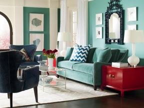 2023国外家庭客厅轻奢绿色沙发摆放图片