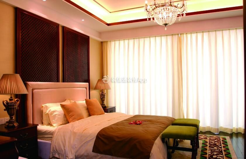东南亚卧室室内白色窗帘简单装修装饰图