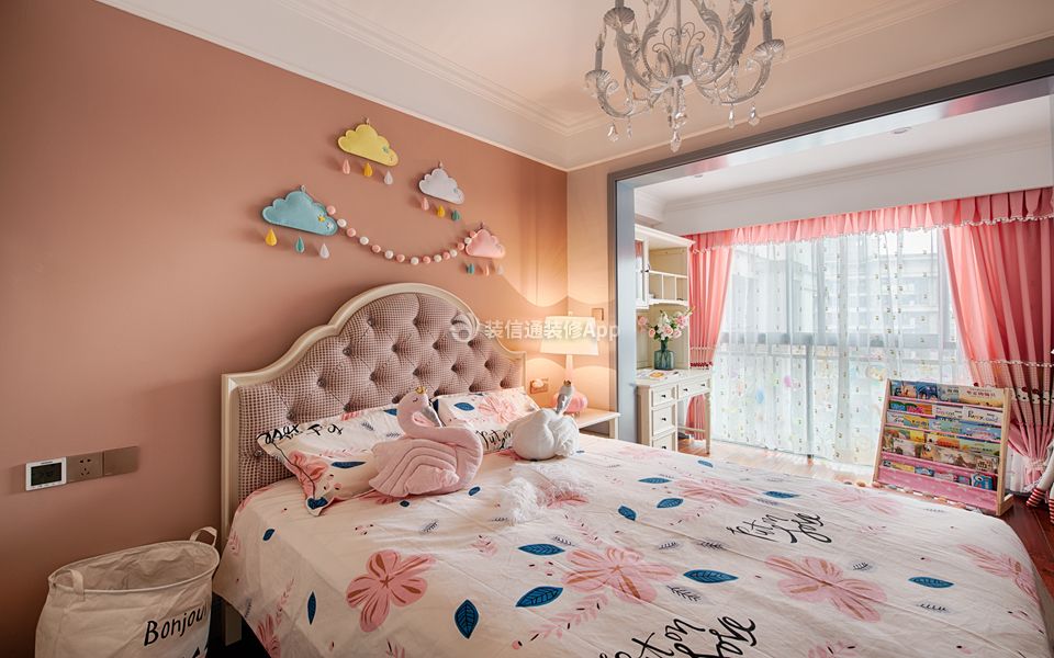现代美式风格136㎡四居女生房间设计图片