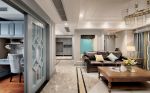 现代美式风格136㎡四居客厅皮沙发设计图片