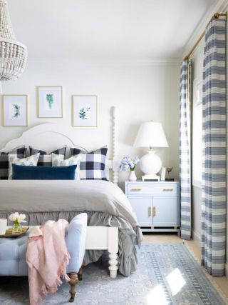 2023北美风格家居卧室条纹布艺窗帘图片