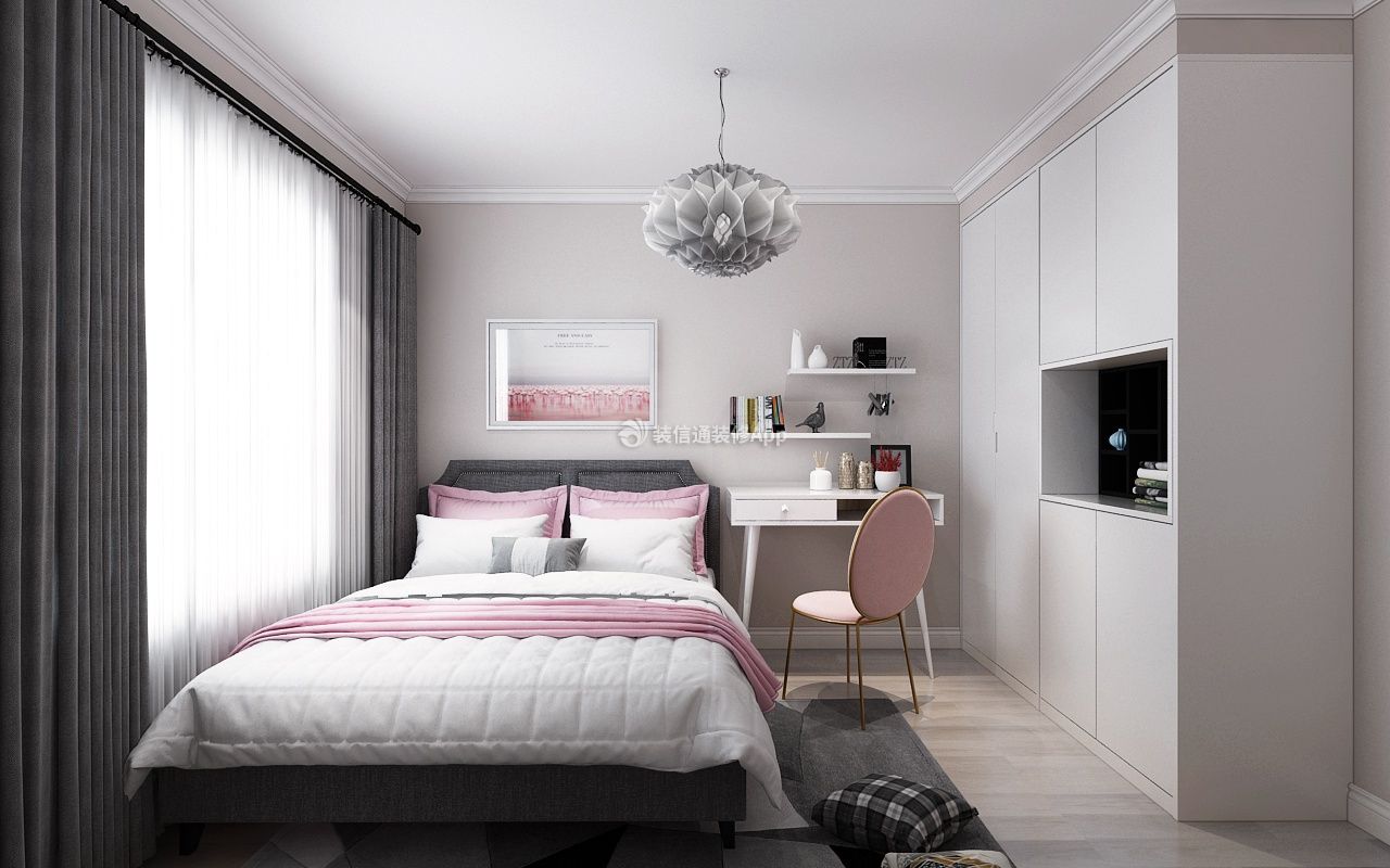 小北欧风格80㎡二居室卧室书桌设计效果图