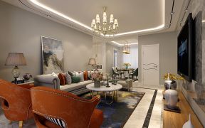 2023现代轻奢风格80平米二居客厅沙发墙装修效果图