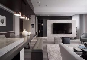 2023现代简约风格135㎡三居客厅电视墙设计图片