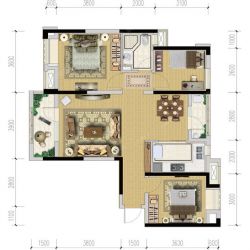 3B户型，3室2厅1卫，102.38平米