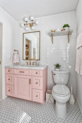 家用時尚衛生間粉色浴室柜裝修裝潢圖片