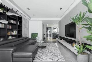99平米北欧风格家居客厅皮质沙发装修图片
