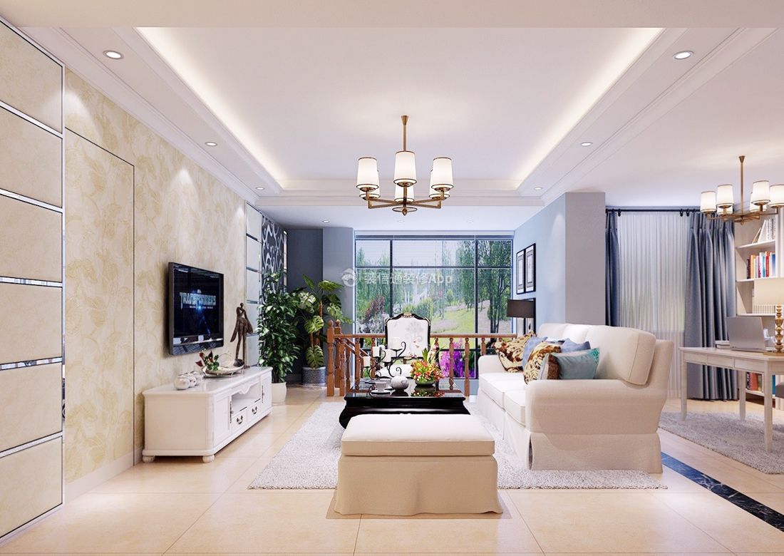 2023时尚家居客厅白色电视柜设计效果图片
