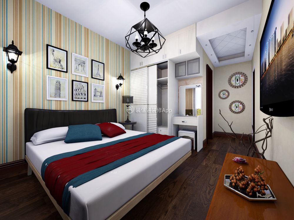 95平米美式风格三居室卧室设计效果图