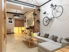 现代风格家居沙发背景墙立体自行车设计装潢图