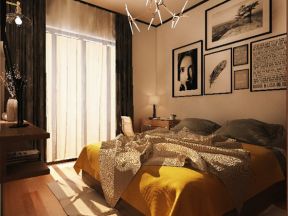 现代风格家居卧室家具床头装饰窗帘设计装潢图