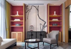 经典中式别墅会客厅展示柜装饰设计图片